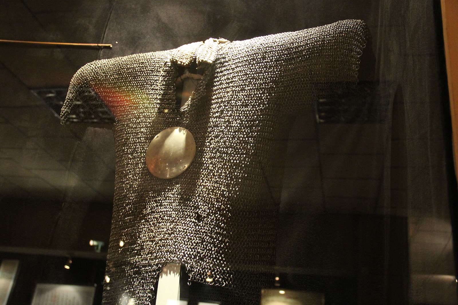 Mongol era chain mail armour with a round plate on the chest