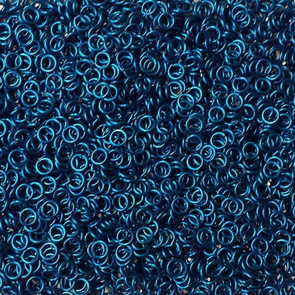 Blue Anodized Aluminum jump rings in 16 SWG, 7/32 inch ID, 1/2 lb (8 oz)