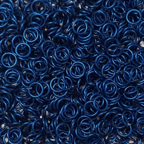 Blue Anodized Aluminum jump rings in 14 SWG, 3/8 inch ID, 1/2 lb (8 oz)
